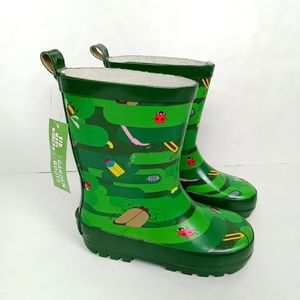 Kid Made Modern Rain Boots Kid's Small 5/6 Green Camo Bugs Garden Boot NWT Flaw
